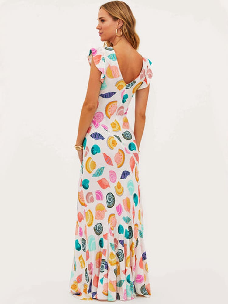 Viskose-Leinen-Kleid Mit Muschel-Print