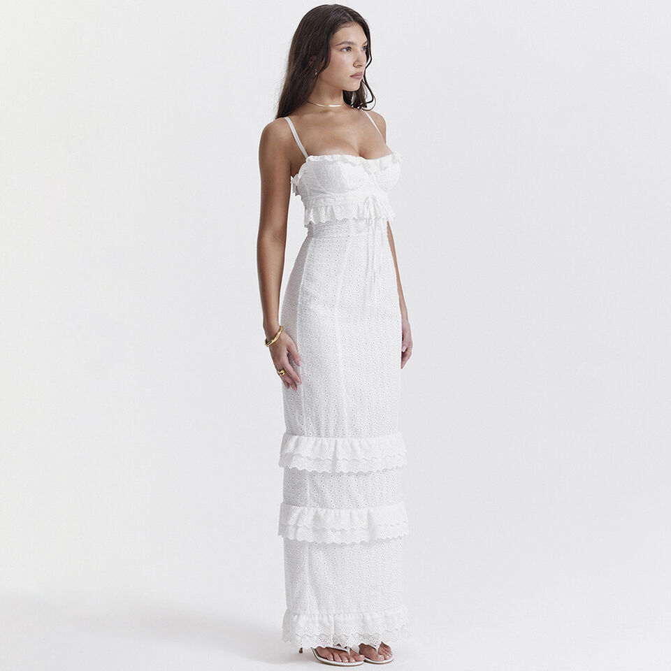 Maxikleid Mit Rüschenspitze Und Stickerei