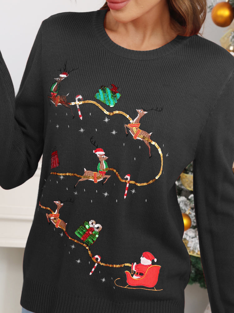 Weihnachtspullover Mit Süßem Rentier-Stickerei