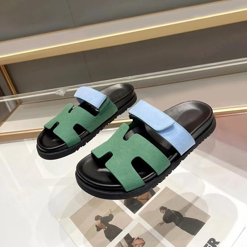 Bequeme Sommer-Hausschuhe İm Römerstil Mit H-Form Und Klettverschluss