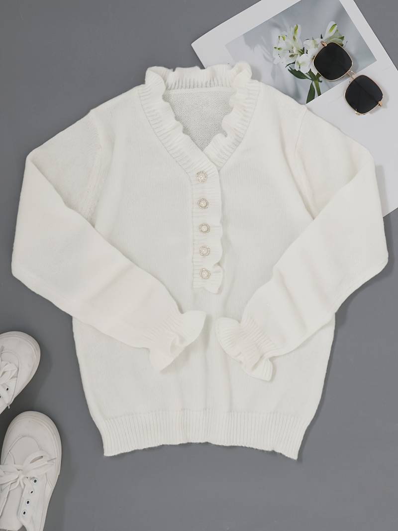 Stilvolle Bluse Mit V-Ausschnitt Und Knopfleiste