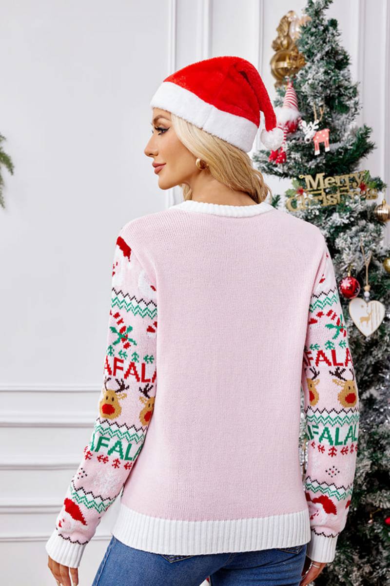 Lässiger Pullover Mit Rundhalsausschnitt Und Weihnachts-Cartoon-Stickerei