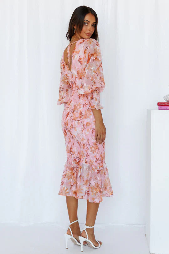 Gemustertes Midikleid Mit V-Ausschnitt