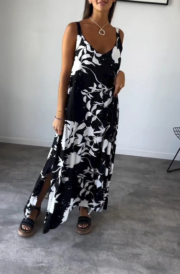 Gemustertes Maxikleid Mit Tief Ausgeschnittenen Trägern