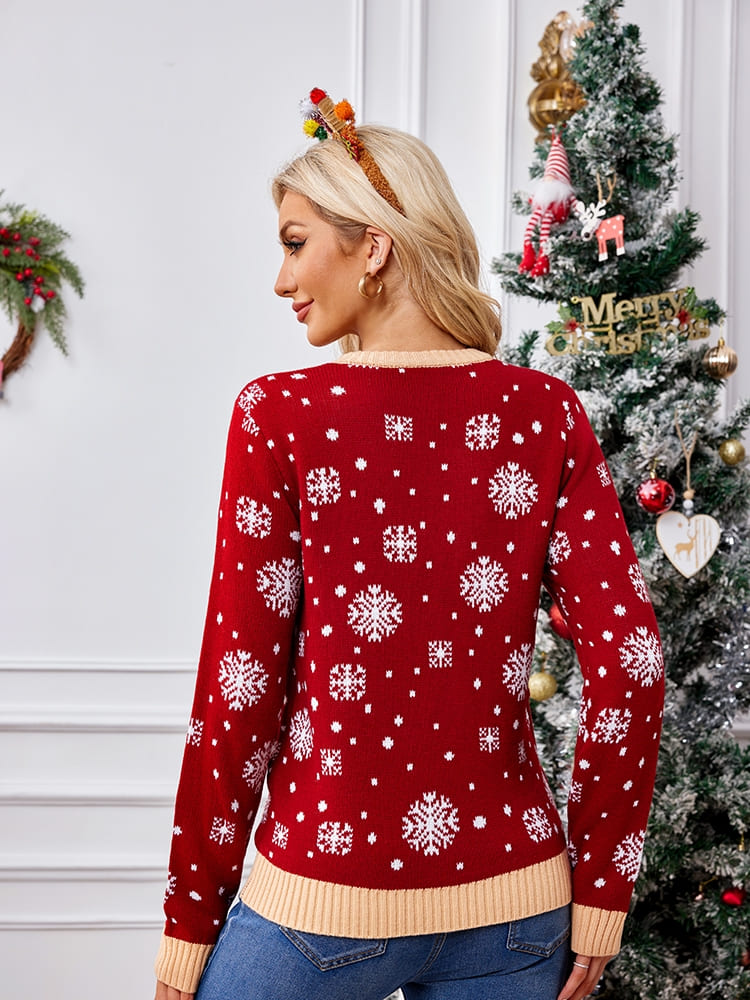 Bequemer Bestickter Pullover Mit Weihnachtsmann- Und Pinguin-Muster