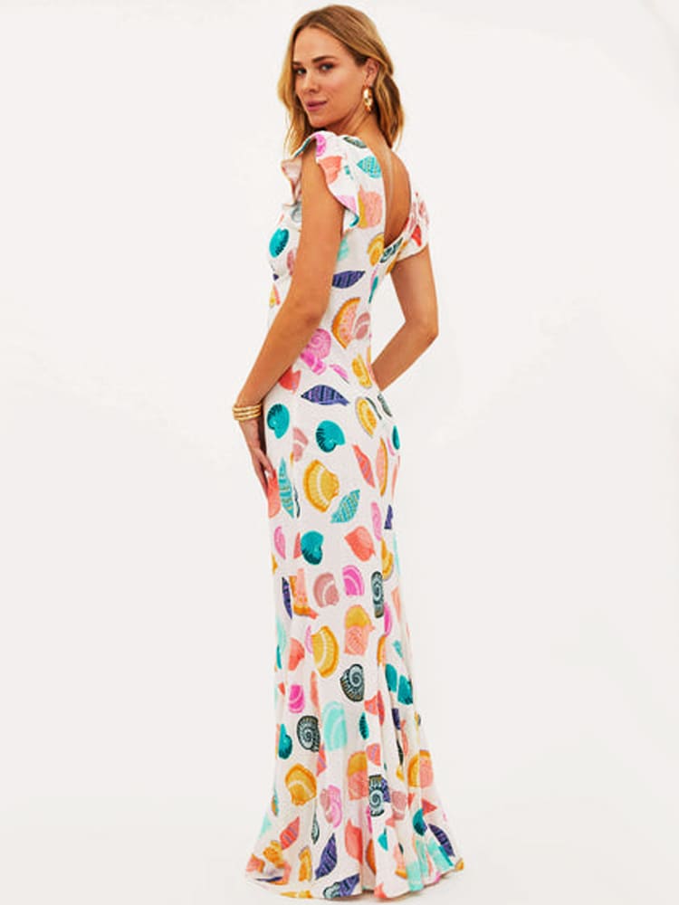 Viskose-Leinen-Kleid Mit Muschel-Print