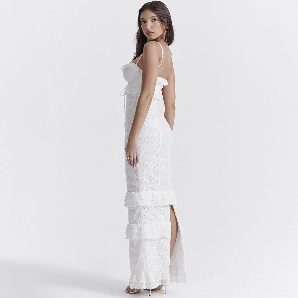 Maxikleid Mit Rüschenspitze Und Stickerei