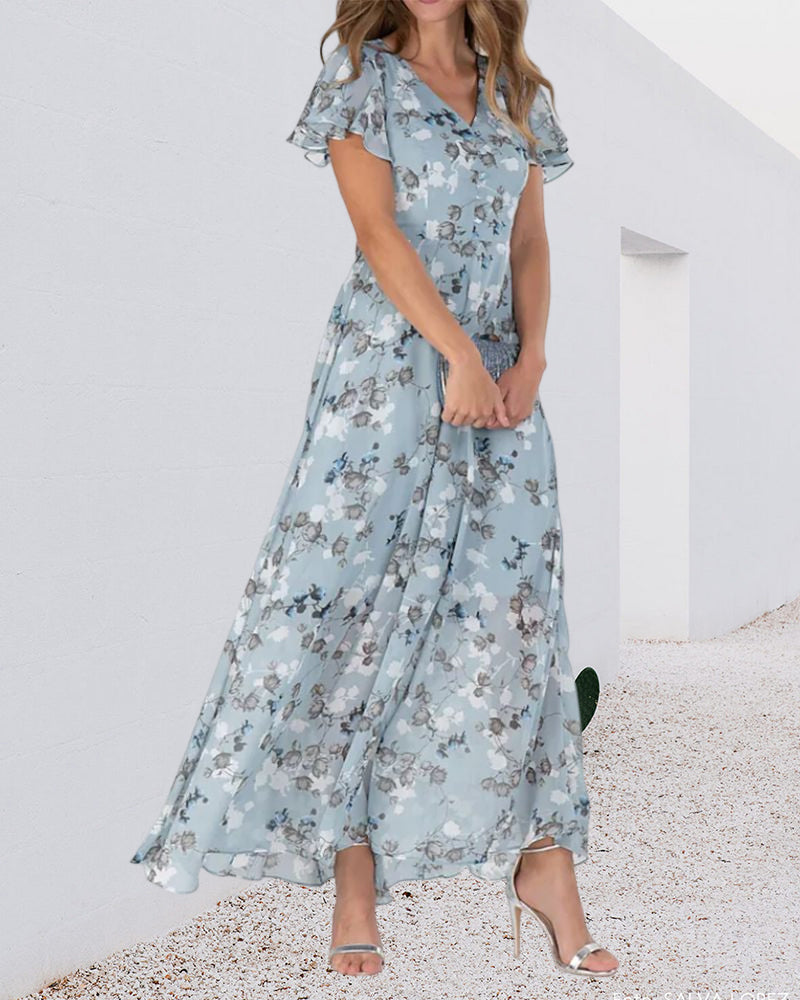 Sommer-Maxikleid Aus Leichtem Chiffon Mit Blumenmuster