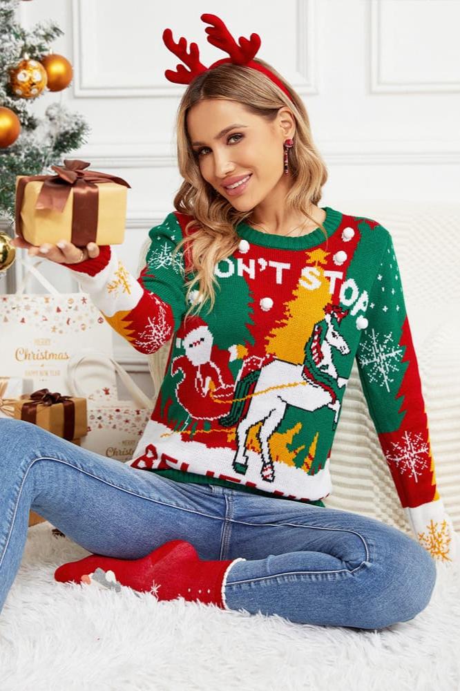 Pullover Mit Weihnachtsmann Und Rentier-Viehwagen