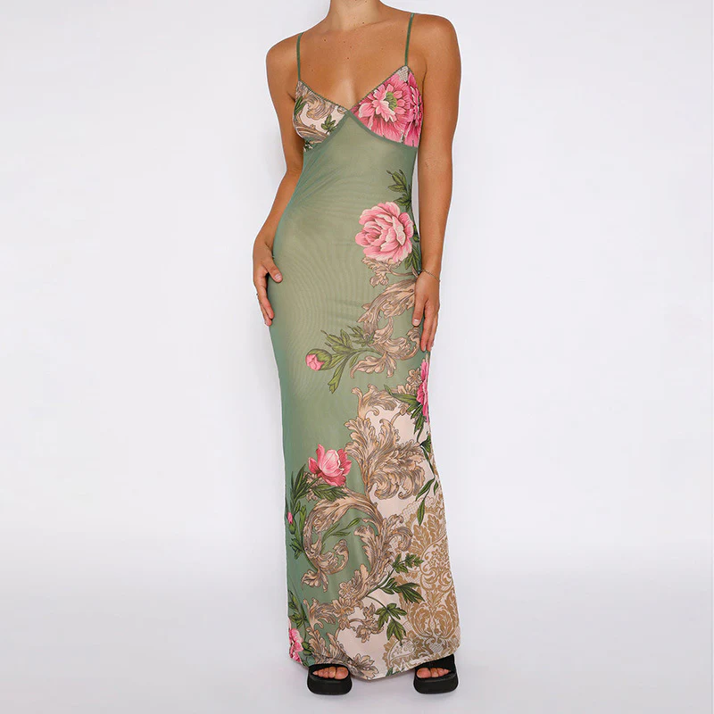 Maxikleid Mit V-Ausschnitt Und Blumenmuster