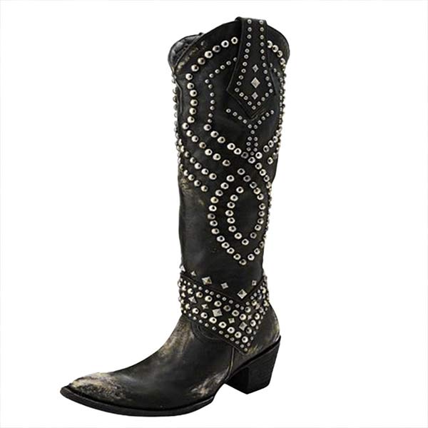 Stiefel Mit Dickem Absatz Und Metalldübeldetail