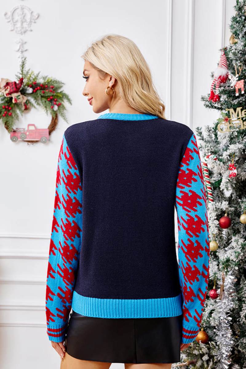 Lässiger Strickpullover Mit Weihnachtssocken-Design Und Stickerei