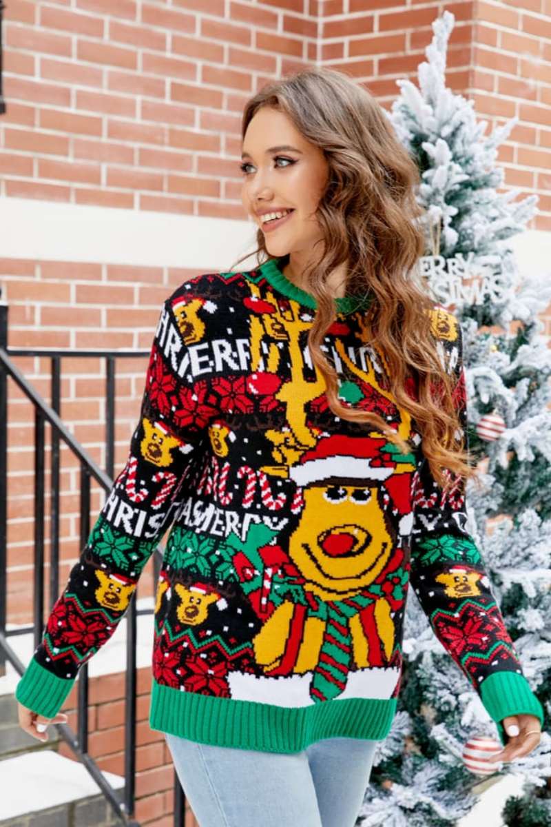 Weihnachtspullover Mit Rentier-Muster Und Cartoon-Muster