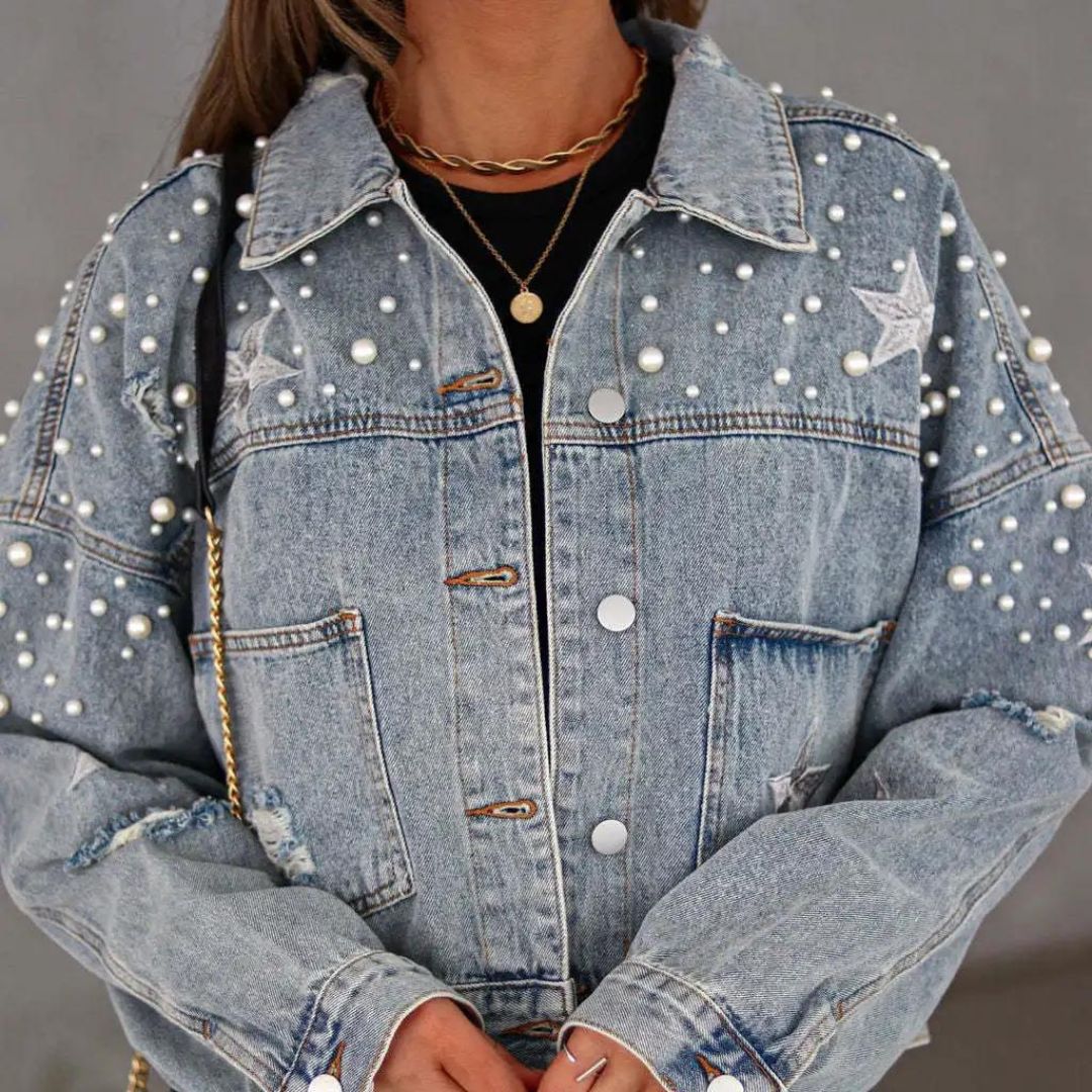Jeansjacke Mit Perlenverzierung Und Sterndetail