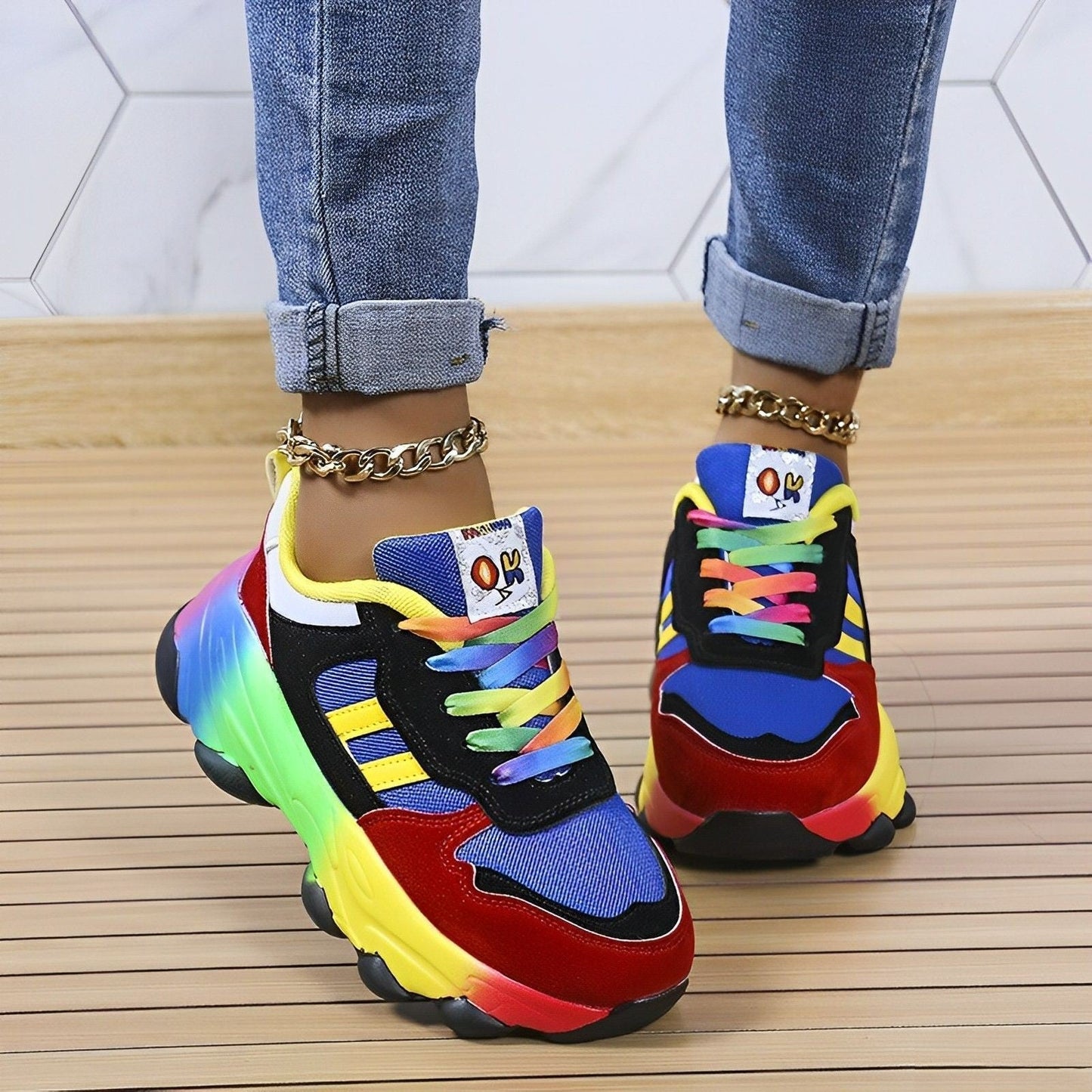 Mehrfarbige Designer-Sneaker Für Damen