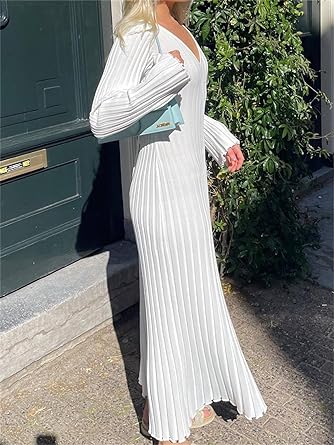 Elegantes Langarm-Midikleid Mit V-Ausschnitt