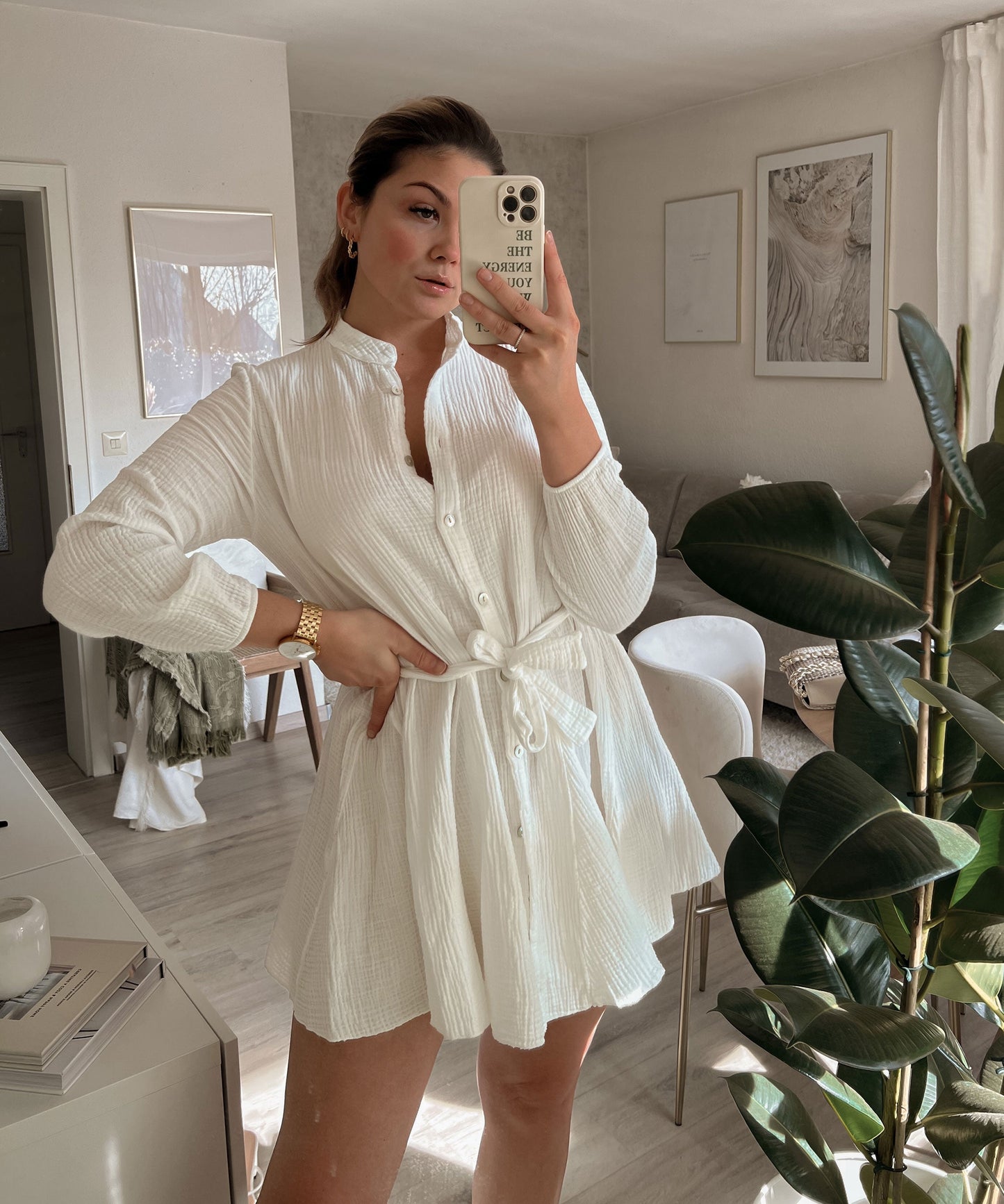 Hemdblusenkleid Mit Knopfdetail Und Taillenband