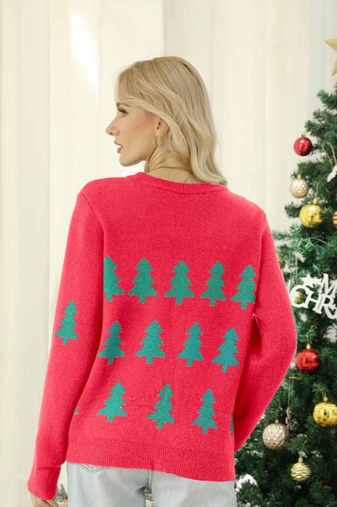 Glitzernder Strickpullover Mit Weihnachtsbaummuster