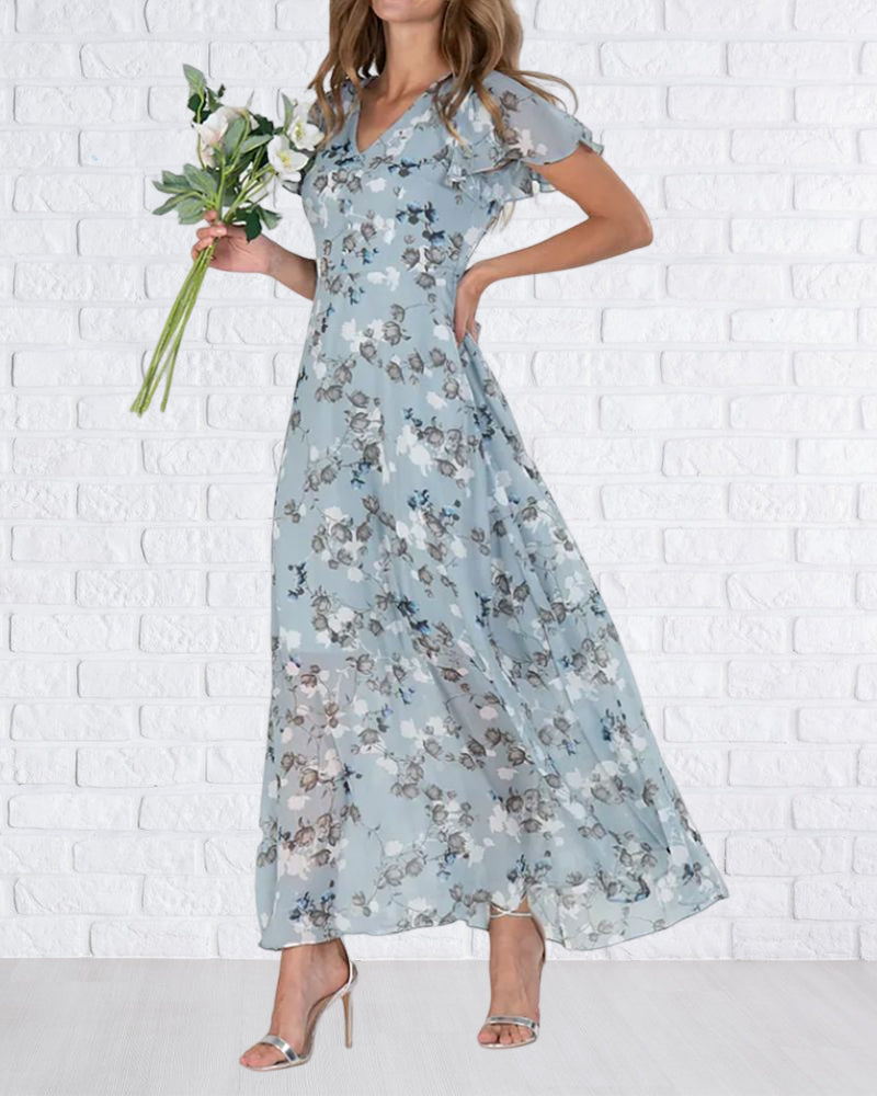 Sommer-Maxikleid Aus Leichtem Chiffon Mit Blumenmuster