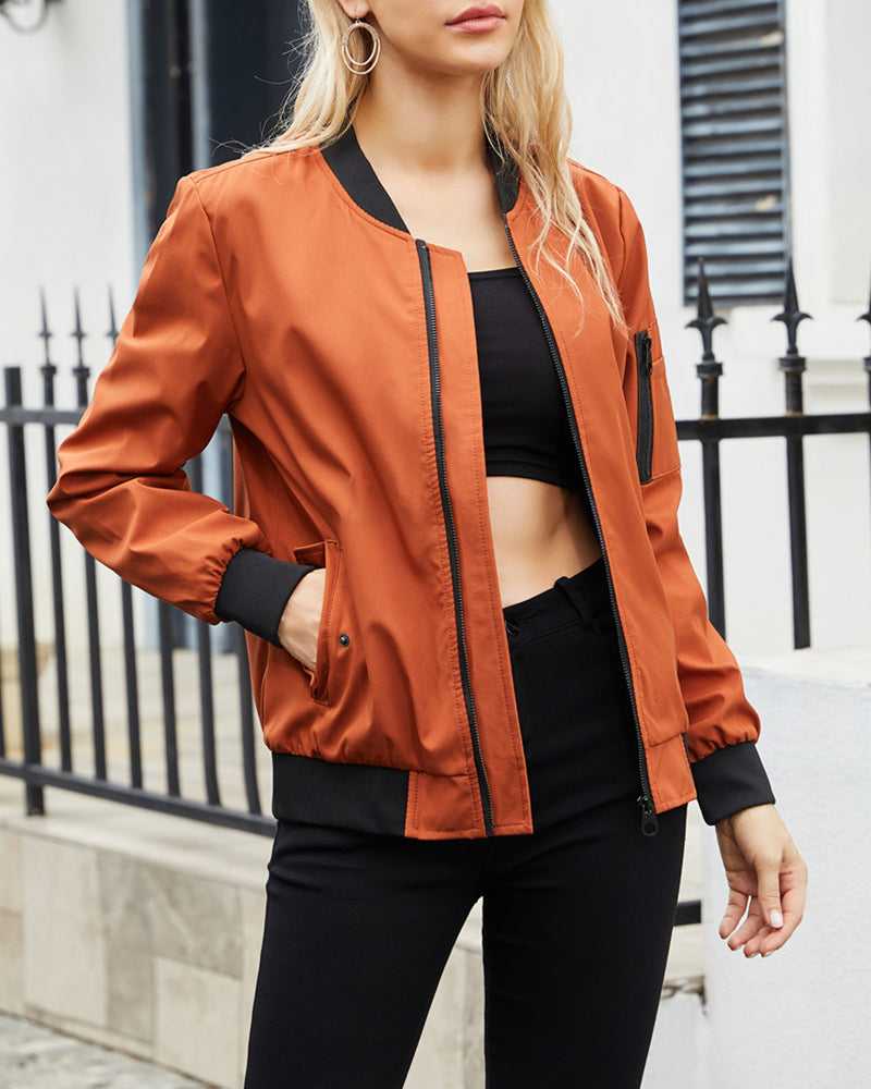 Schlichte Stehkragenjacke Mit Taschen