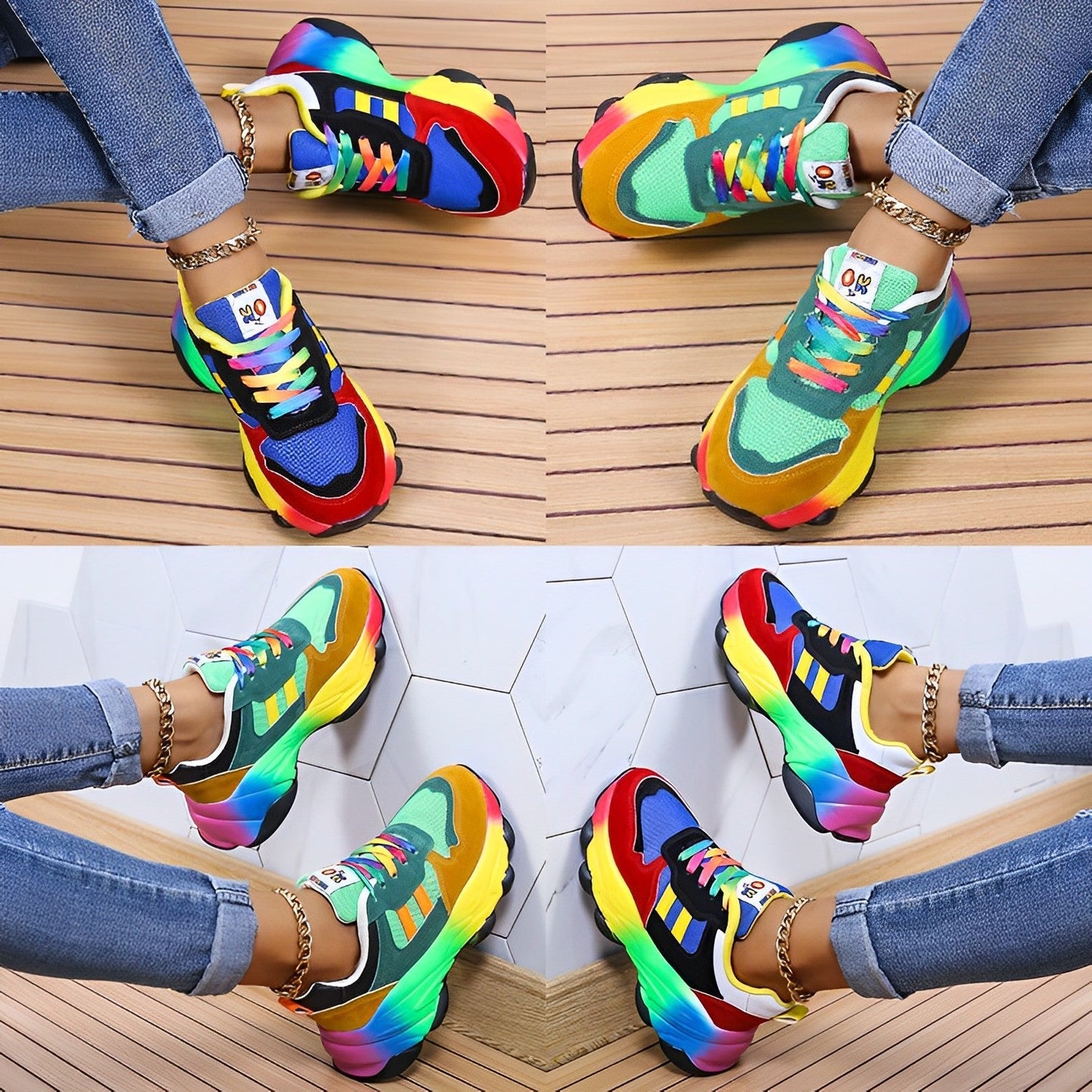Mehrfarbige Designer-Sneaker Für Damen