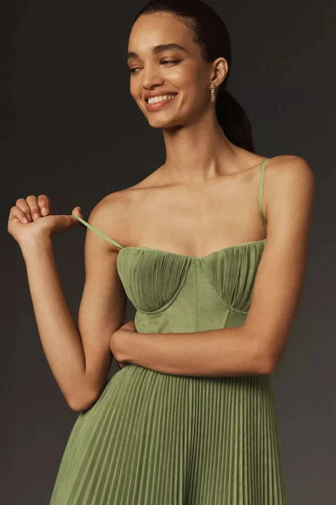 Bustier-Maxikleid Aus Plissiertem Tüll Mit Ausgestelltem Bein