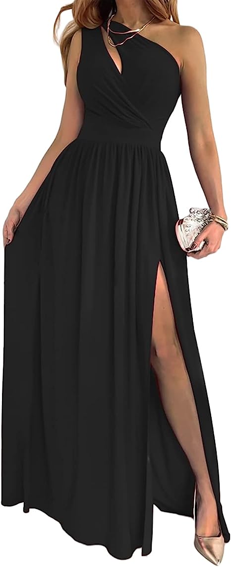Maxi-Cocktailkleid Mit One-Shoulder-Träger Und Hohem Schlitz