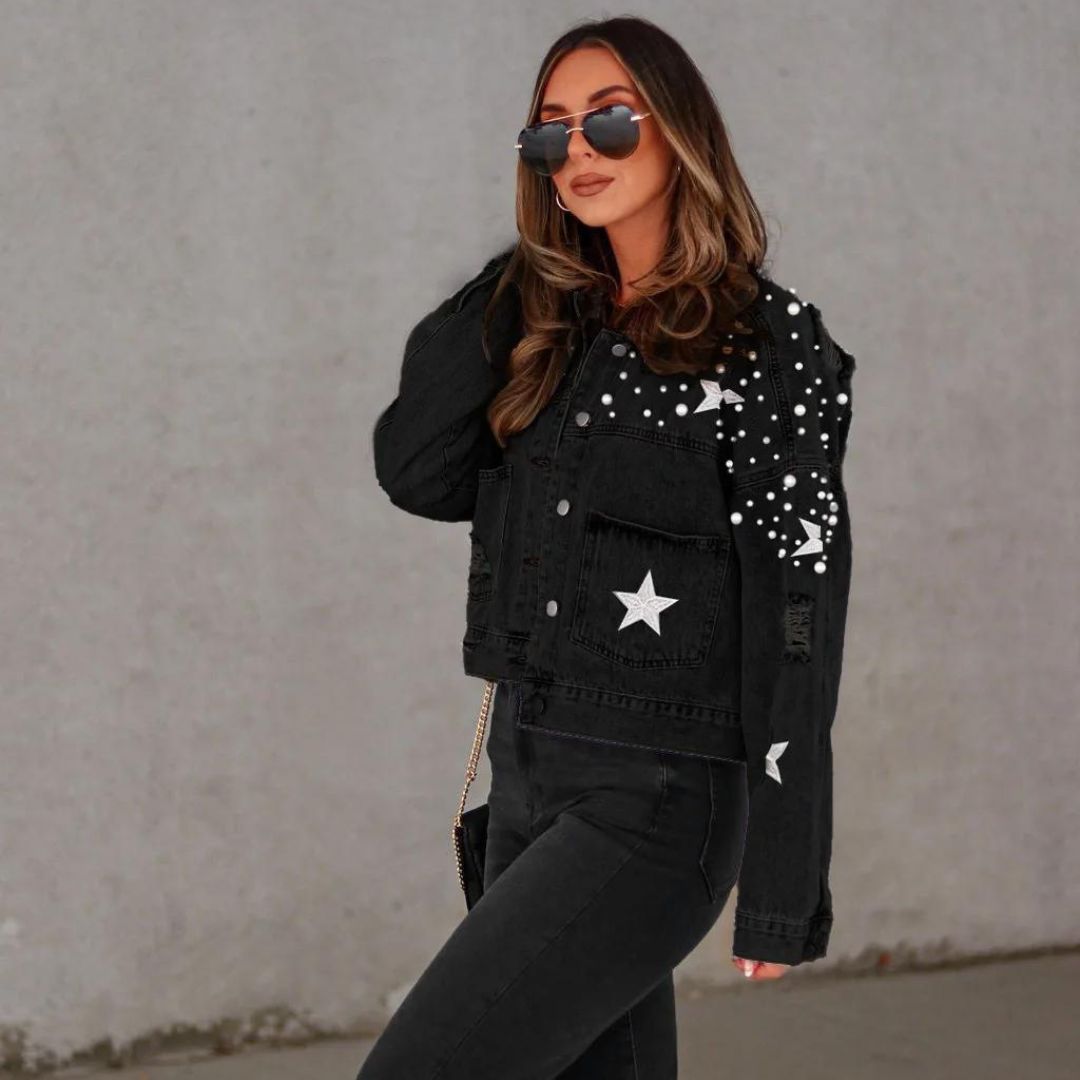 Jeansjacke Mit Perlenverzierung Und Sterndetail