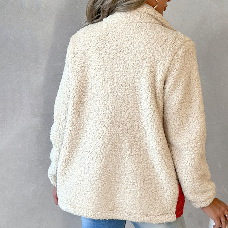 Stylische Design-Plüschjacke Mit Blockmuster
