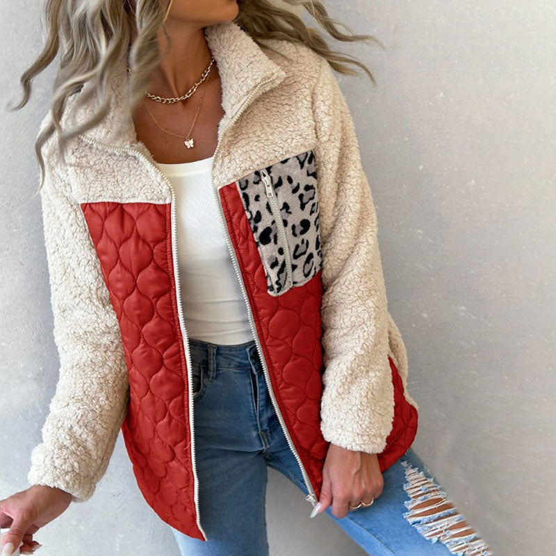 Stylische Design-Plüschjacke Mit Blockmuster