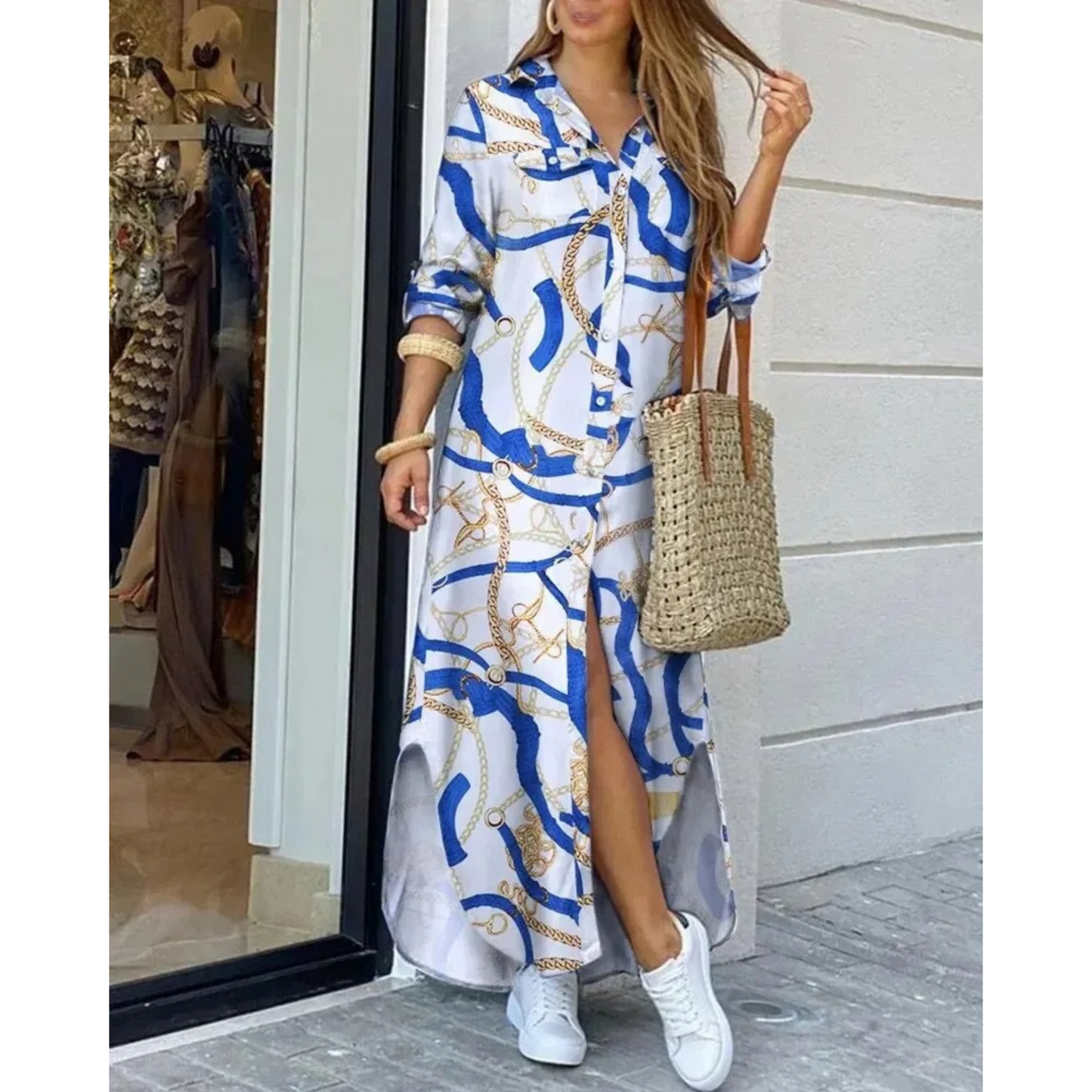 Maxikleid Mit Hemdkragen Und Schlitz