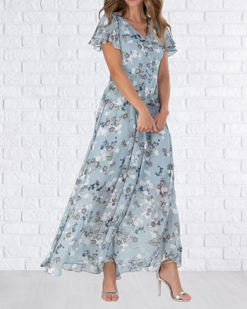 Sommer-Maxikleid Aus Leichtem Chiffon Mit Blumenmuster