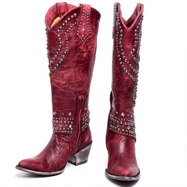 Stiefel Mit Dickem Absatz Und Metalldübeldetail