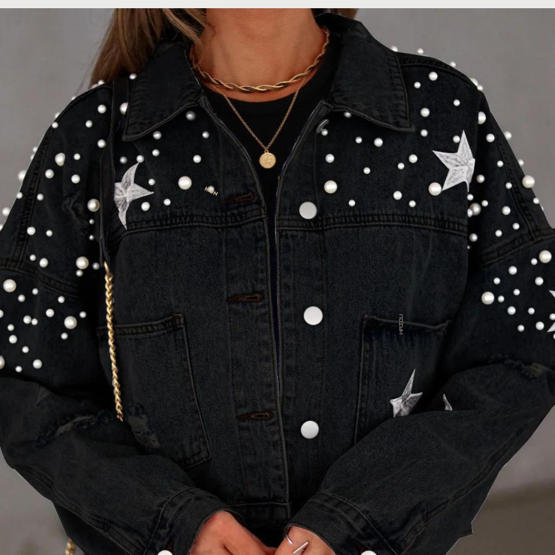 Jeansjacke Mit Perlenverzierung Und Sterndetail