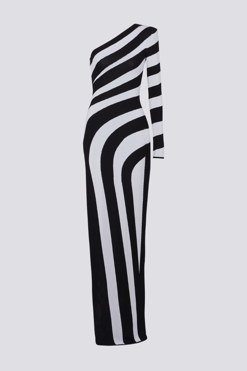 Asymmetrisches Maxikleid Mit One-Shoulder-Schlitz Und Streifen