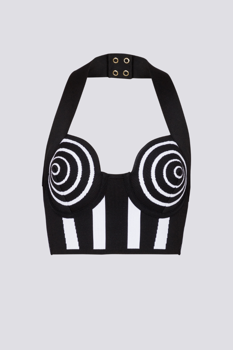 Set Aus Gestreiftem Strickoberteil Und Rock Mit Neckholder