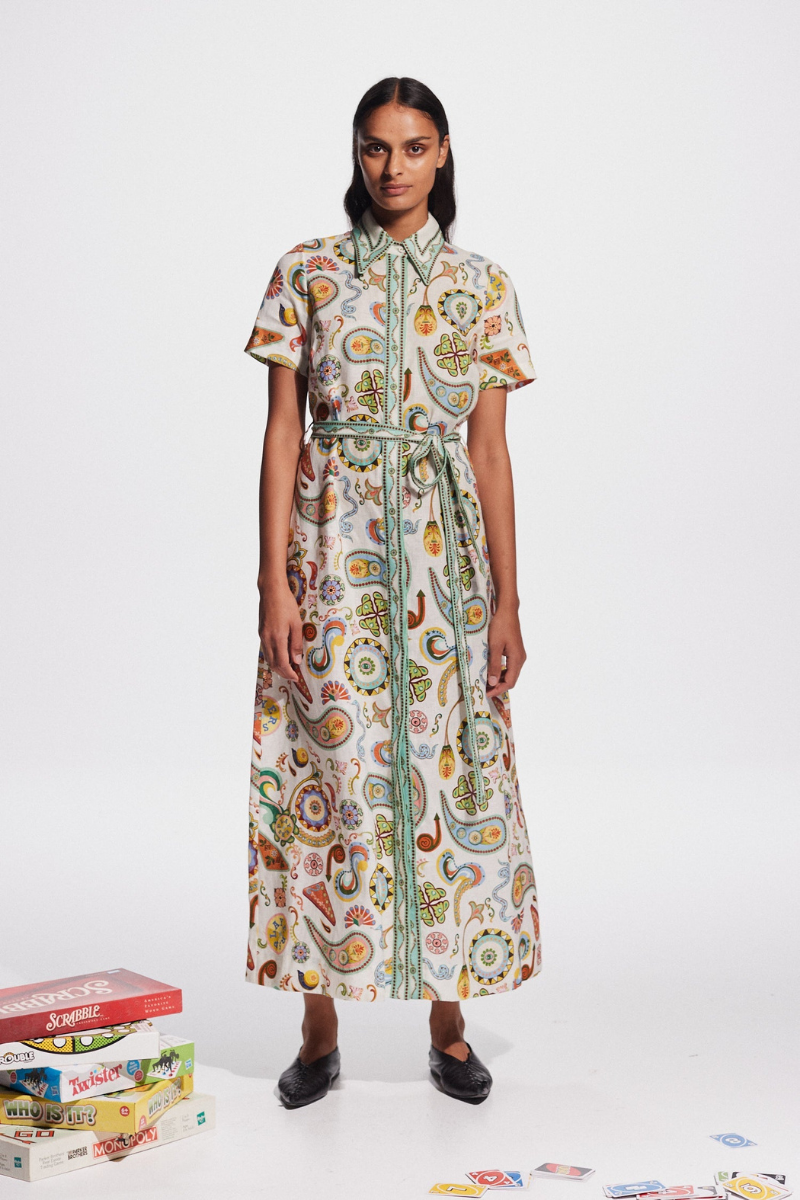 Kurzärmliges Gemustertes Maxikleid