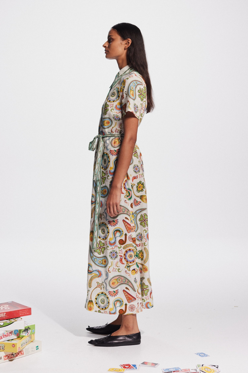 Kurzärmliges Gemustertes Maxikleid