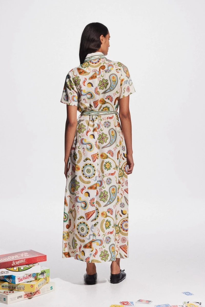 Kurzärmliges Gemustertes Maxikleid