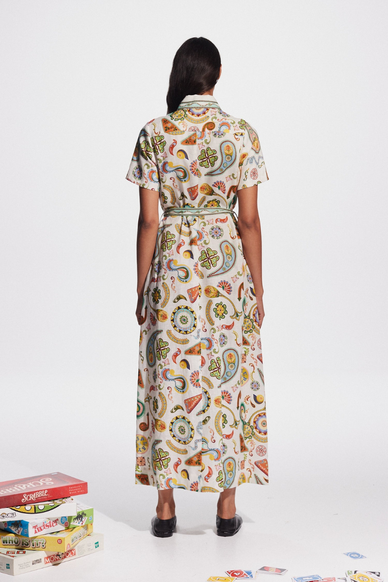Kurzärmliges Gemustertes Maxikleid