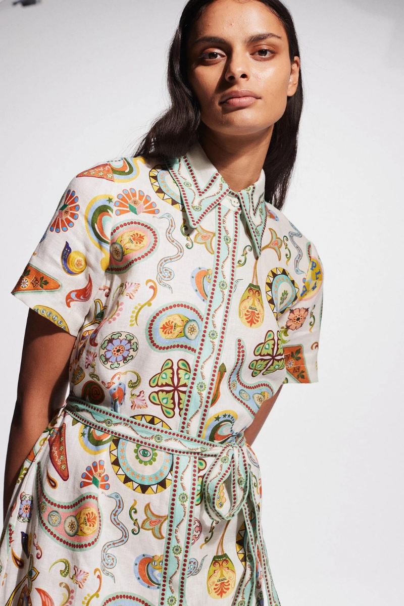 Kurzärmliges Gemustertes Maxikleid