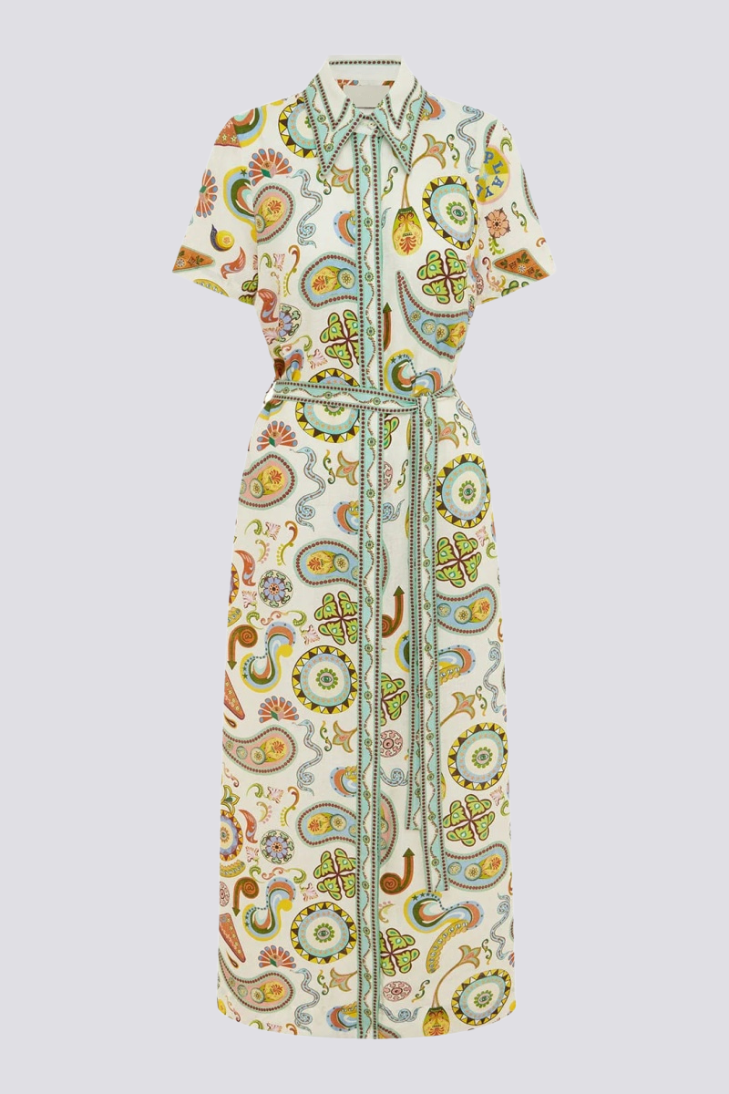 Kurzärmliges Gemustertes Maxikleid