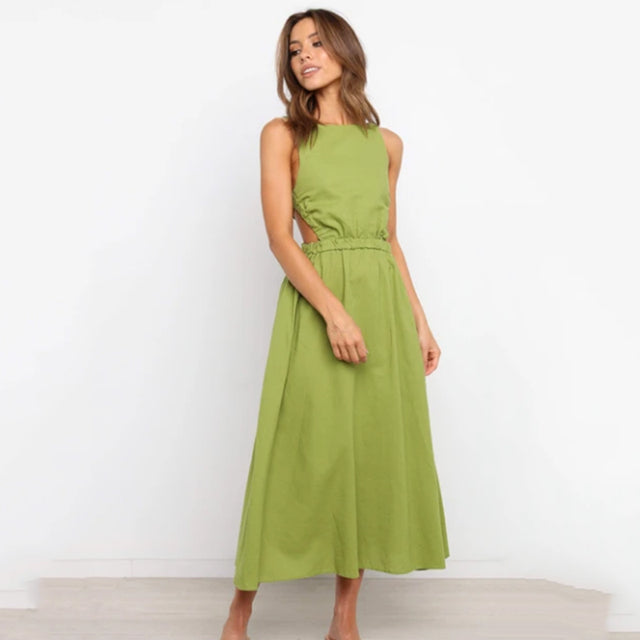 Ärmelloses Rückenfreies Midikleid