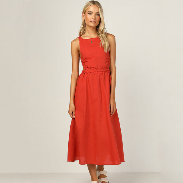 Ärmelloses Rückenfreies Midikleid