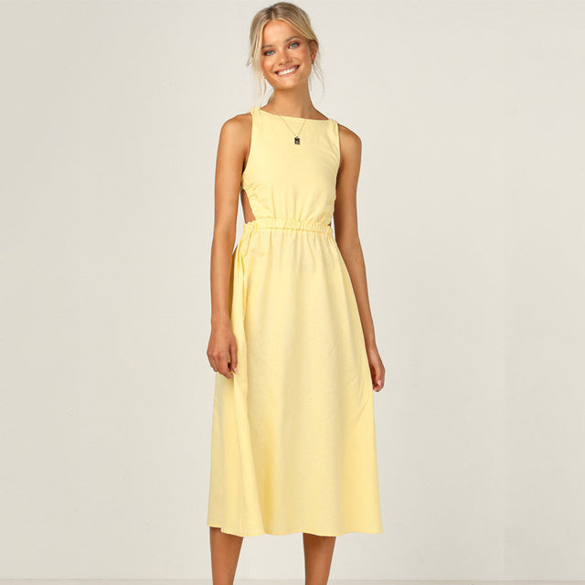 Ärmelloses Rückenfreies Midikleid
