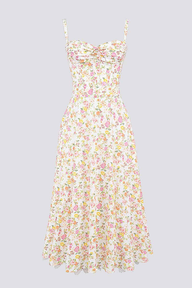 Midikleid Mit Spaghettiträgern Und Blumenmuster