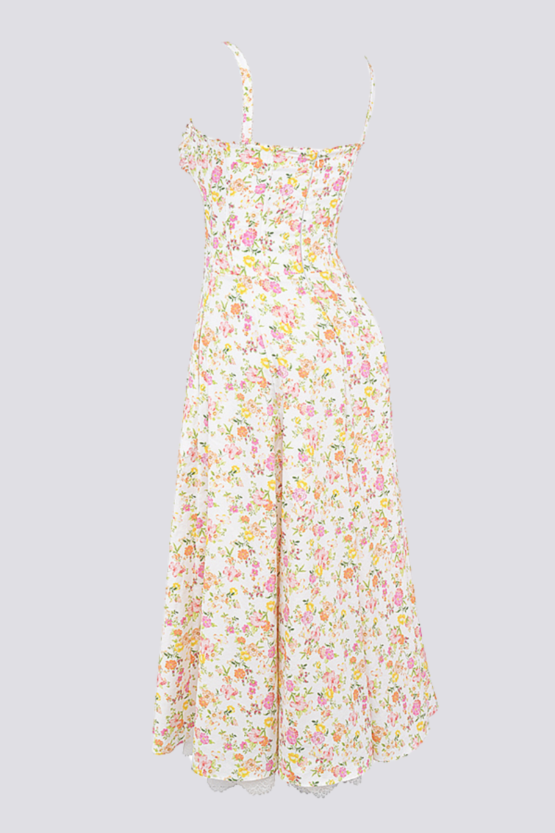 Midikleid Mit Spaghettiträgern Und Blumenmuster
