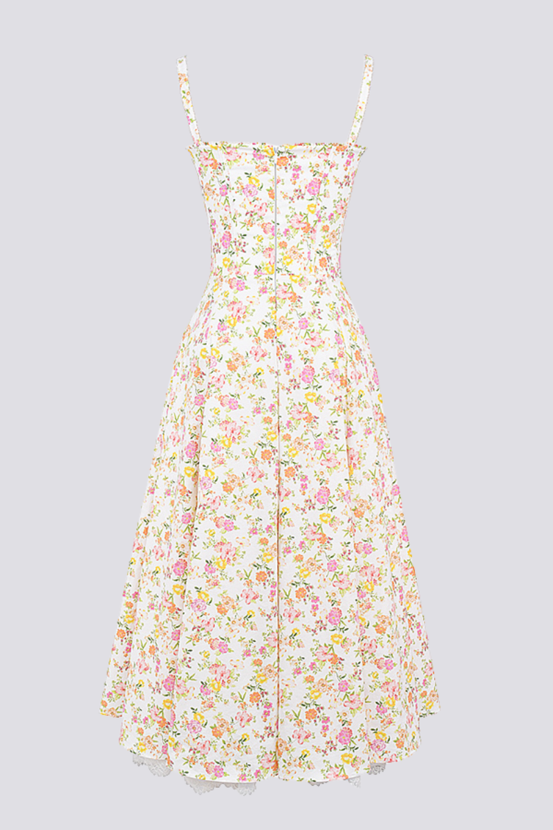 Midikleid Mit Spaghettiträgern Und Blumenmuster