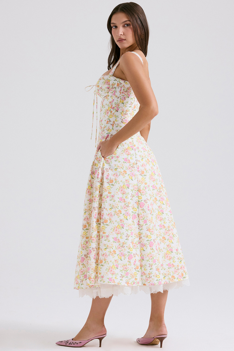 Midikleid Mit Spaghettiträgern Und Blumenmuster