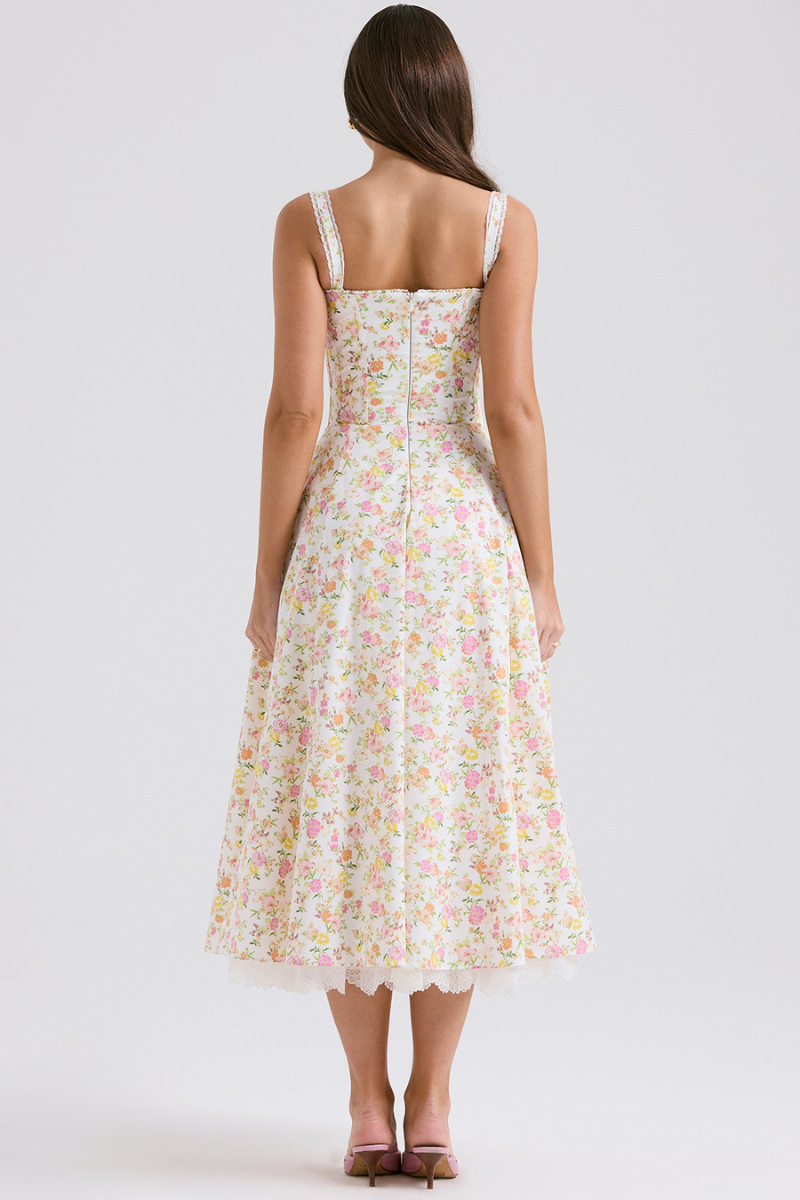 Midikleid Mit Spaghettiträgern Und Blumenmuster